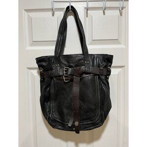 Revel RNY Delancey Black Brown Belted Strap Leather Tote Handbag EUC